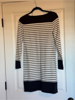 French Connection Striped Navy Long Sleeve Shift Dress